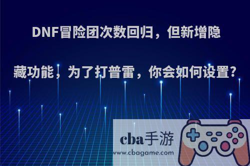 DNF冒险团次数回归，但新增隐藏功能，为了打普雷，你会如何设置?